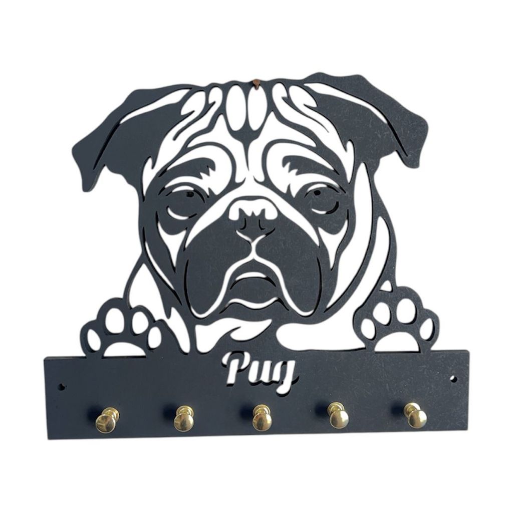 Porta chaves de parede mdf 6mm decoração casa pug cachorro pet dog