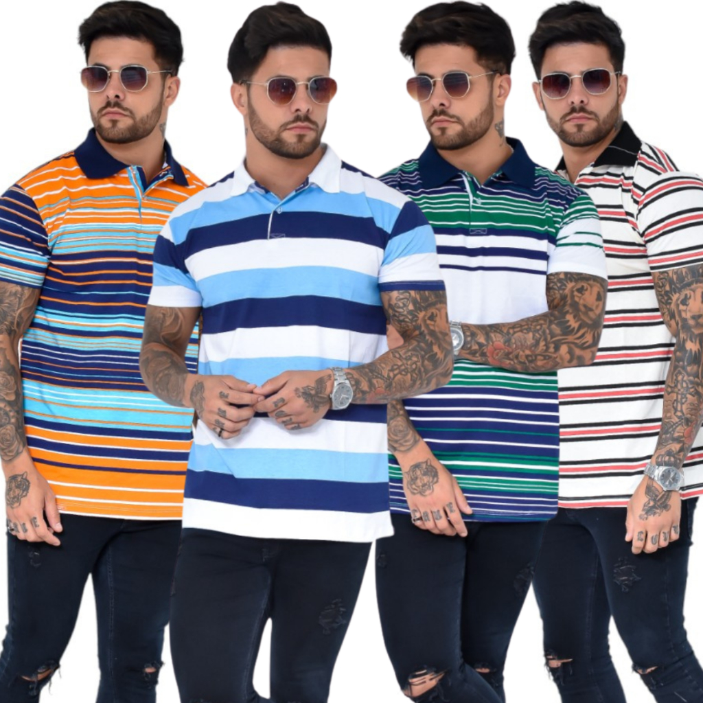 Kit 4 Camisetas Polo Piquet Masculina Casual Social Fit