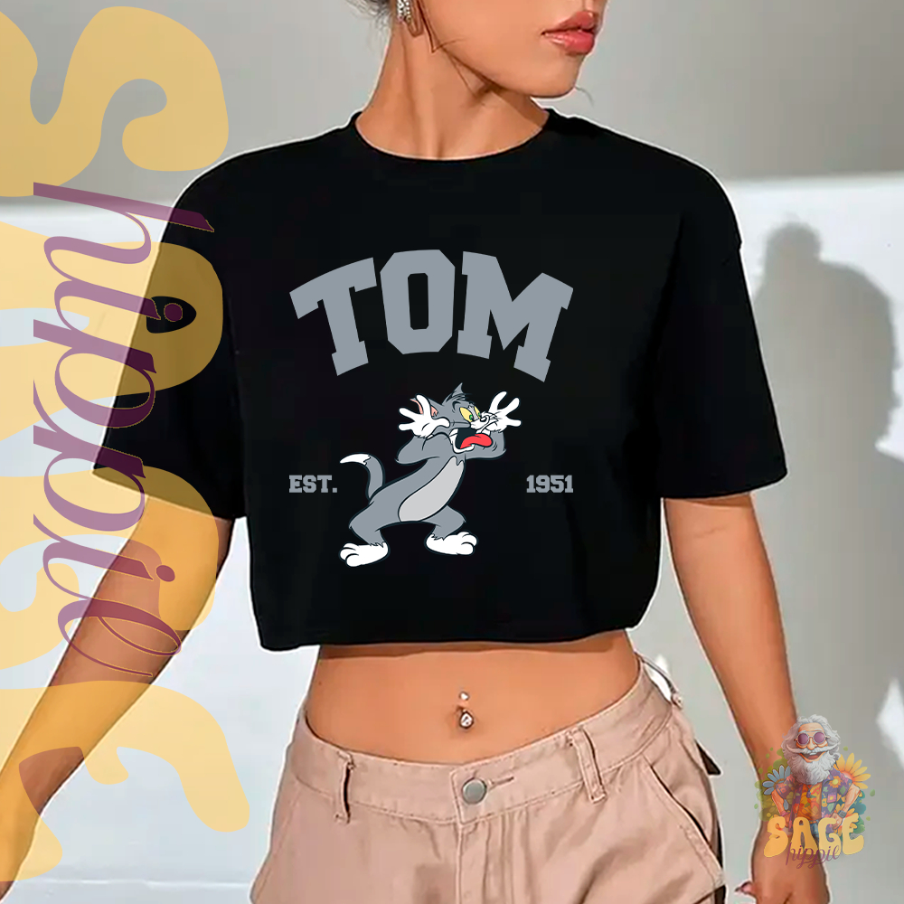Blusa Cropped Oversized Estiloso Tom Cartoon Desenho Tom e Jerry Divertido Engraçado