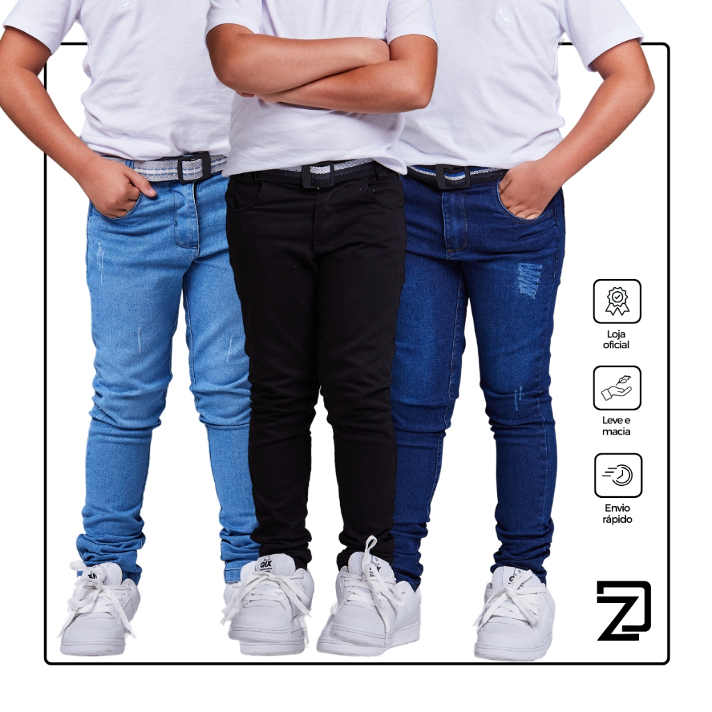 Kit 3 Calças Jeans Sarja Infantil Masculina