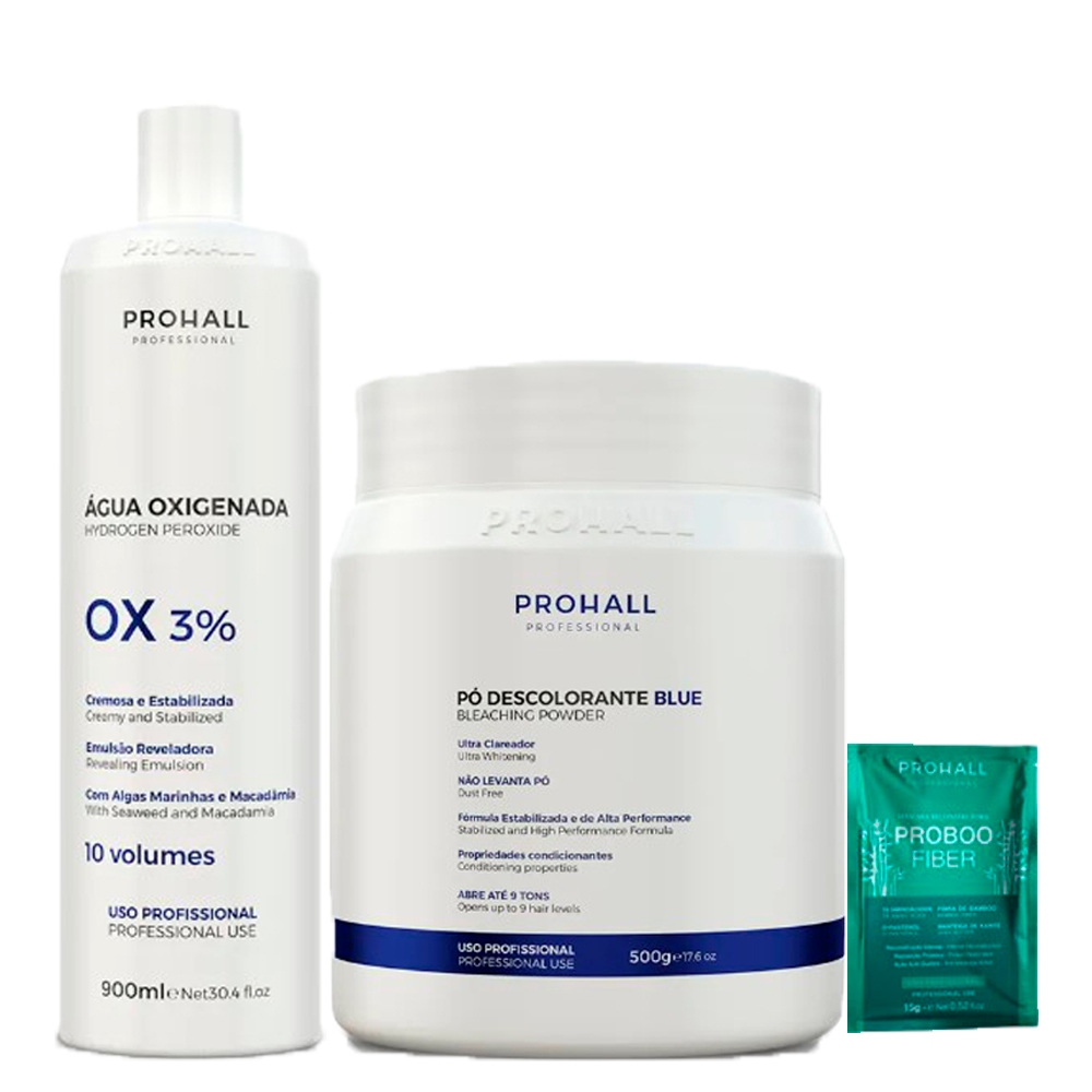 Kit Pó Descolorante Azul e Água Oxigenada 10 Volumes Prohall