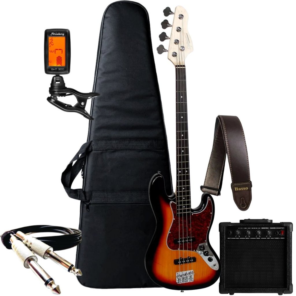 Kit Contra Baixo Giannini 4 Cordas Gb100 Passivo Jazz Bass + Acessórios + Amplificador Sheldon em Oferta na Shopee