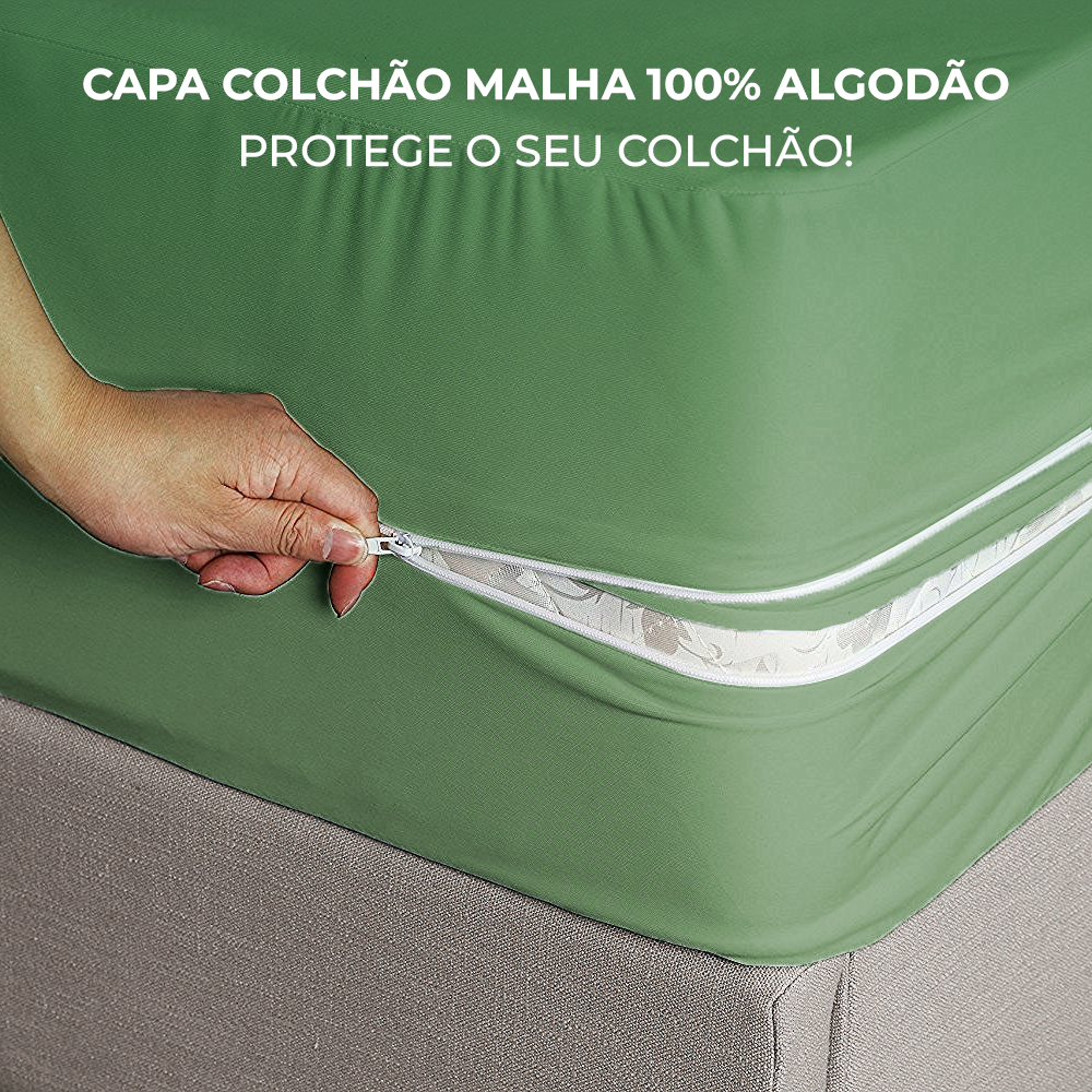 Capa Para Colchão 100% Algodão Solteiro Casal Queen Malha Grossa Com Zíper
