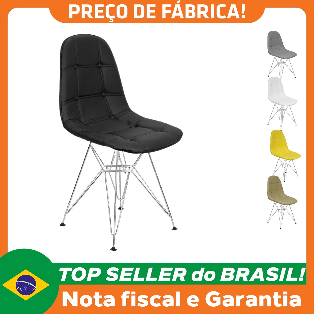Cadeira Charles Eames Botonê Eiffel Base Metal Cromado