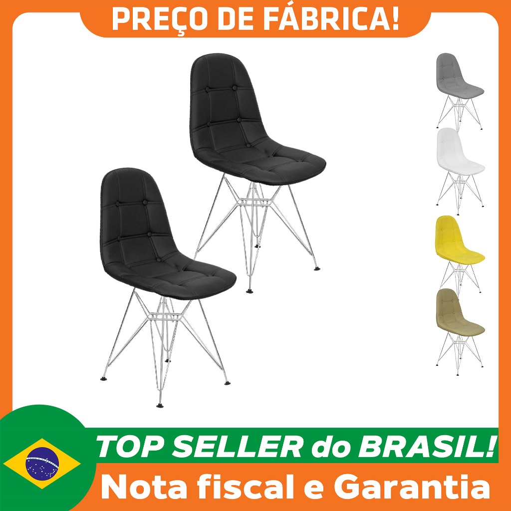Kit 2 Cadeiras Charles Eames Botonê Eiffel Base Metal Cromado