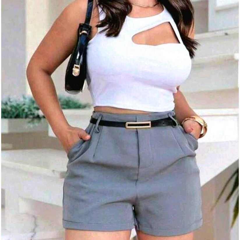 SHORT ALFAIATARIA FEMININO ZARA COM CINTO CINTURA ALTA