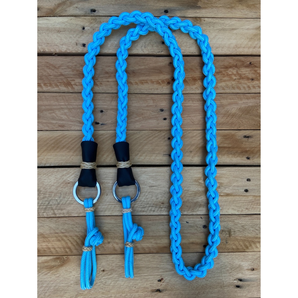 Redea Para Cavalo Trançada Azul Bebê Com Argolas Inox