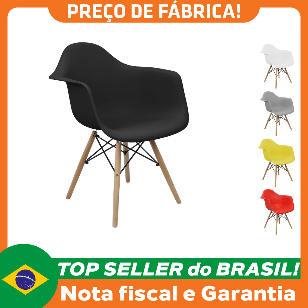 Cadeira Charles Eames Eiffel Design Wood Com Braços