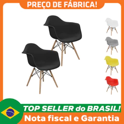 Kit 2 Cadeiras Charles Eames Eiffel Design Wood Com Braços