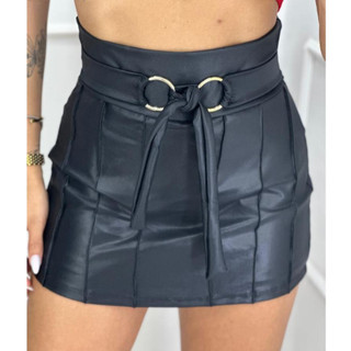 Short Saia Argola Feminino Cintura Alta Curto Amarração Sem Bolso Tendência