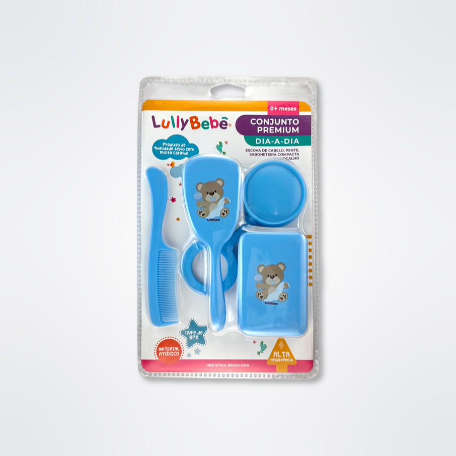 CONJ. PREMIUM DIA-A-DIA - 4 PCS (ESCOVA/PENTE/SABONETEIRA/CHOCALHO) - BLISTER