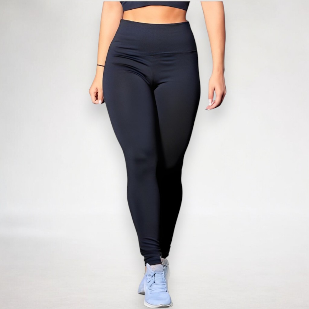 Legging Lisa Preta Em Suplex Poliéster Feminina Cós Alto Calça Legging Fitness Academia