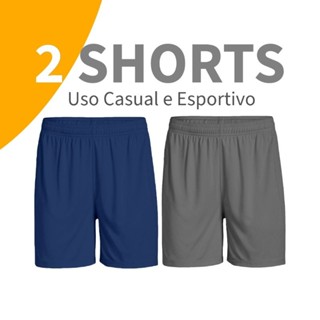 Kit com 2 bermudas masculinas de secagem rápida com cordão para dia dia treino futebol aca...
