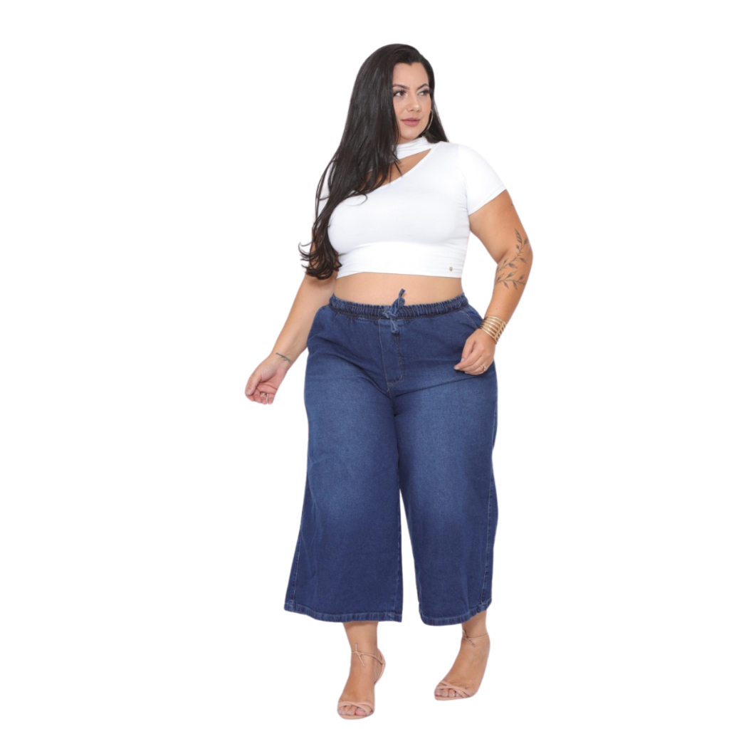 Calça Capre Pantacourt Feminina Plus Size  Jeans com Elastico na Cintura do 46 ao 60 em Oferta na Shopee