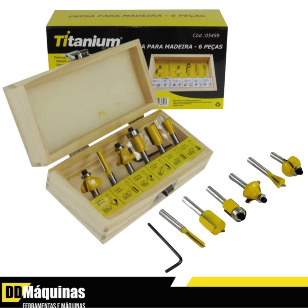 Jogo de Fresa 6mm Para Madeira Com 6 peças - Titanium
