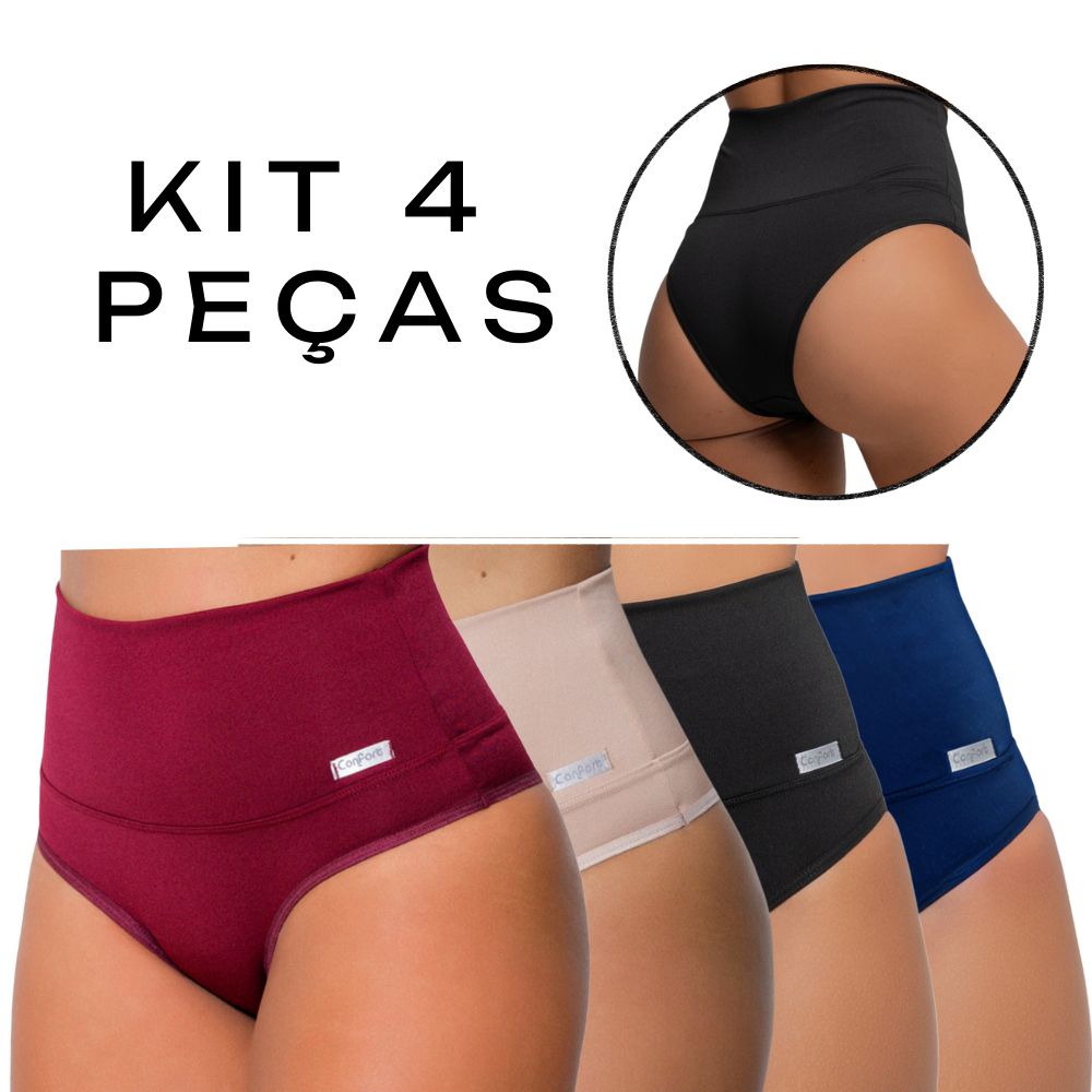 Kit 4 Calcinhas Modeladora Cinta Pós Parto Seca Barriga Compressão Redutora De Medidas Cós Alto