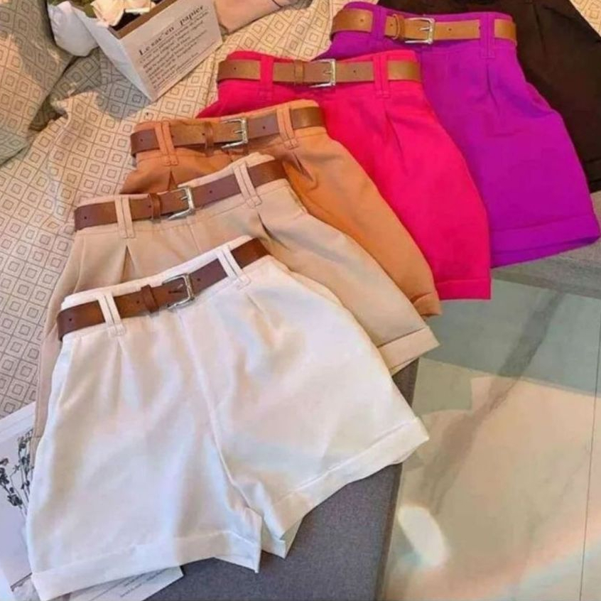 Short Feminino Alfaiataria Social com Cinto Cintura Alta Promoção Elegante Qualidade Tendência