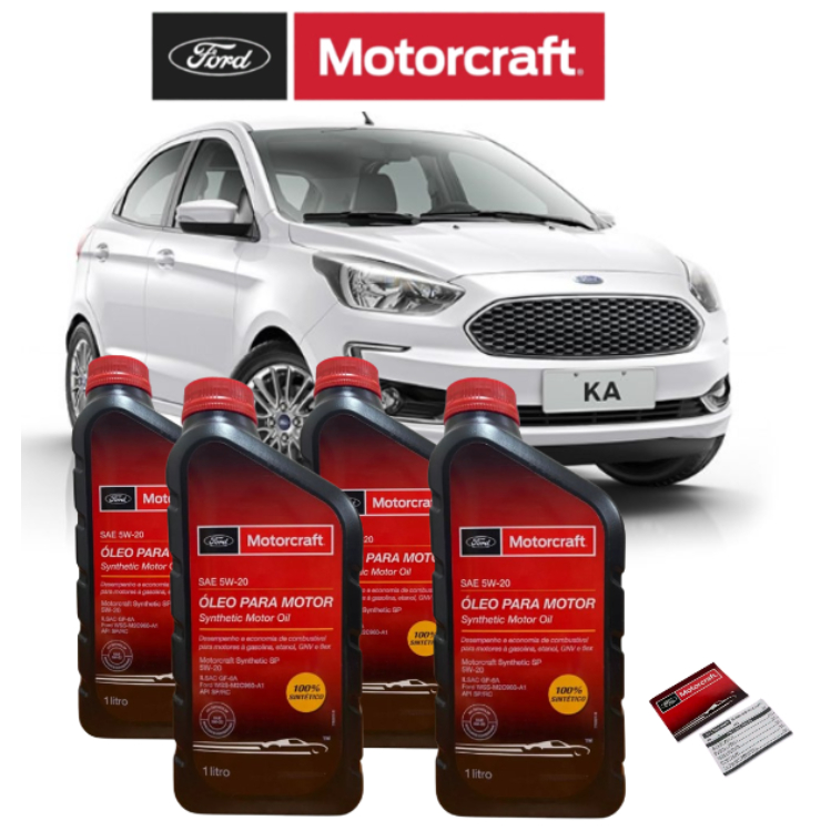 Kit 4 Litros 5w20 FORD Motorcraft 100% Sintético Original + Etiqueta Revisão Original KA 1.0 1.5