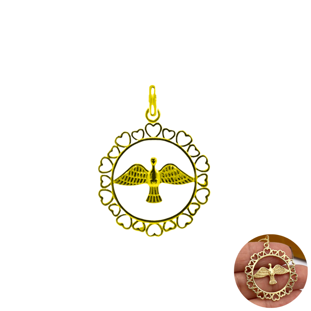 Pingente Divino Espírito Santo Dourado Banhado A Ouro 18k