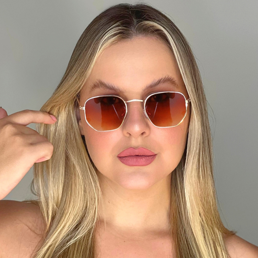 Óculos de Sol Hexagonal Marrom em Metal Estilo Clássico Retrô Vintage Aviador uv400 Unissex