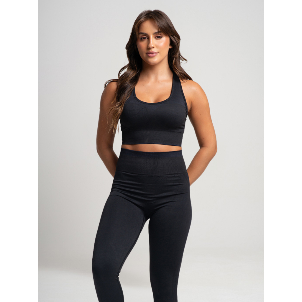 Promoção Conjunto Fitness Academia Poliamida Calça Legging Top Academia Zero Transparência Feminino