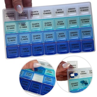 Caixa Porta Comprimidos Organizador Semanal Diário de Remédio Medicamentos Turnos Manha Tarde Noite