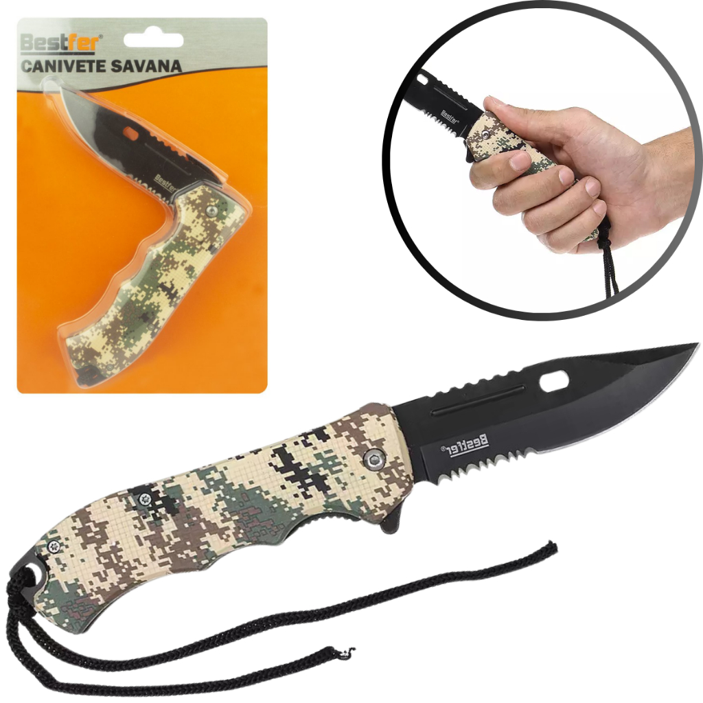 Canivete Savana Tatico Trava Camping Bestfer Inox Camuflado Canivete Flip Corte Sobrevivência Acampamento Com Trava