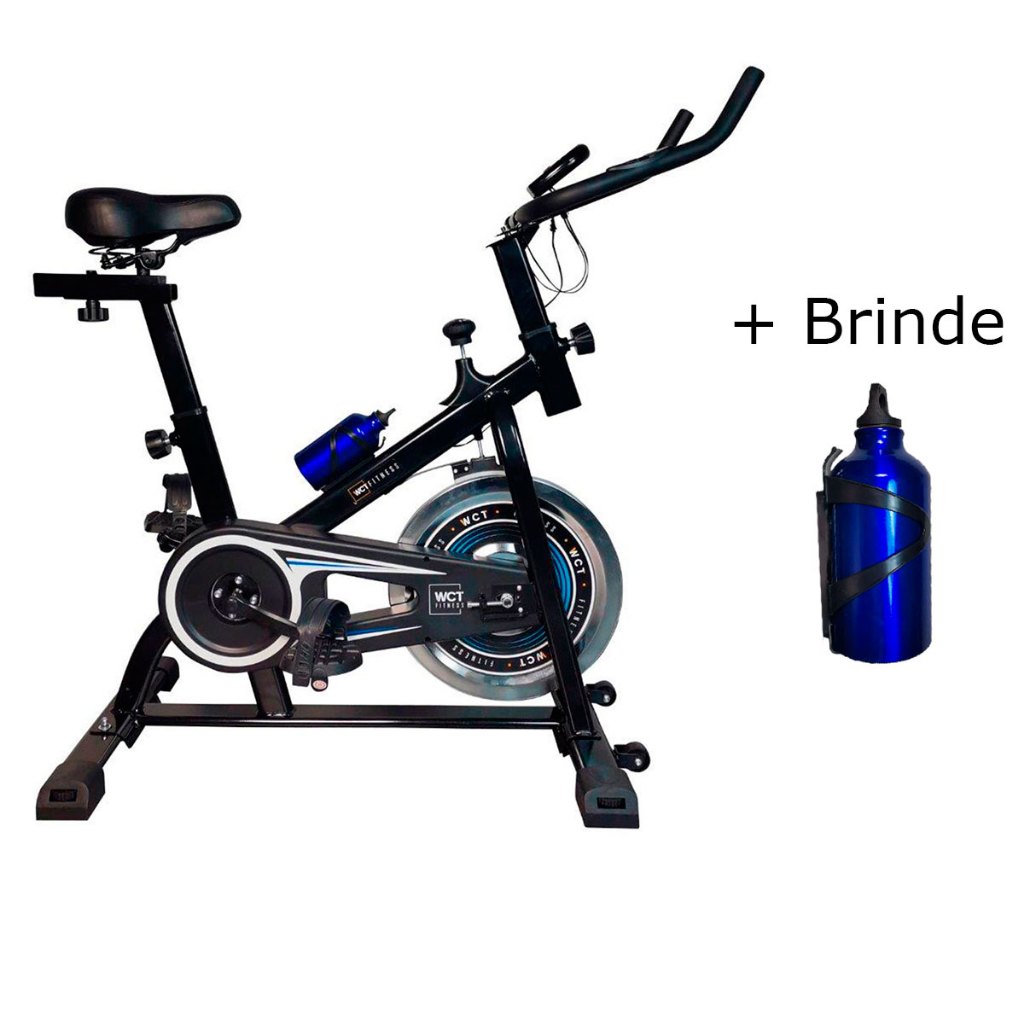 Bicicleta Spinning Ergométrica Com Roda De Inércia De 6kg com Monitor + Squeeze Preto/Azul - WCT FITNESS - Sports & Outdoors