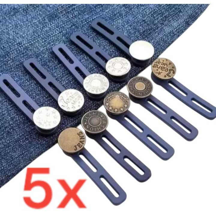 Kit com 5 Extensores de Botão Ajustáveis para Calças e Roupas - Modelos Sortidos e Sem Repetição