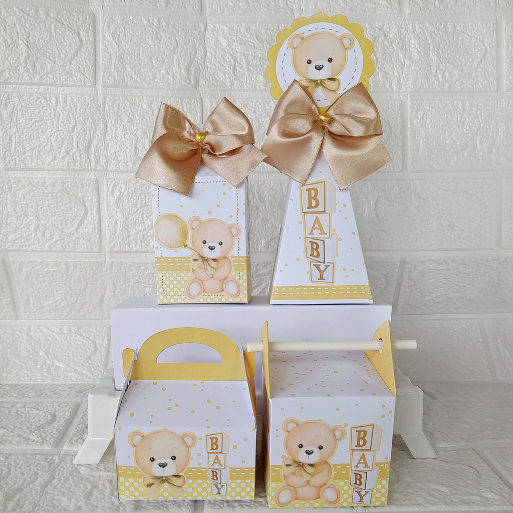 Kit Festa Chá Revelação Dourado e Branco Personalizados Lembrancinhas Festa infantil Aniversário