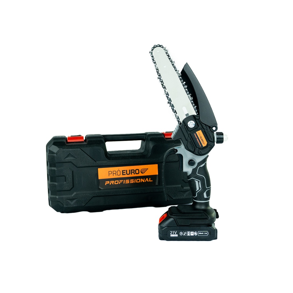 Mini Motosserra Sabre 2 Baterias Mini Serra Elétrica 750W a Bateria Portátil 6pol c/ Maleta Pró Euro