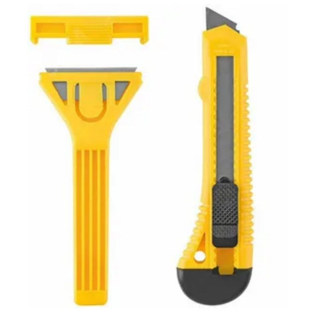 Kit Estilete + Raspador Tinta Azulejo Piso Corta Papelao Papel Inox Plástico Colorido
