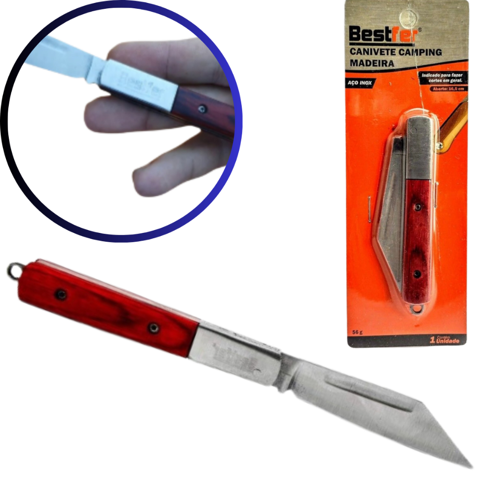 Canivete Camping Madeira 16,5 Cm Cabo Madeira E Inox Bestfer Canivete Para Acampar Canivete Aço Inoxidável Flip
