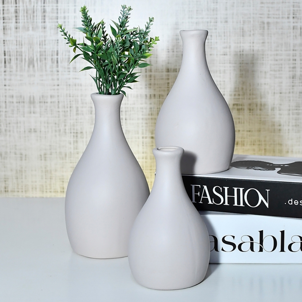Kit Trio Vaso Ceramica Enfeite Decorativo Centro Mesa Sala rack Nude flor banheiro jarros decoração