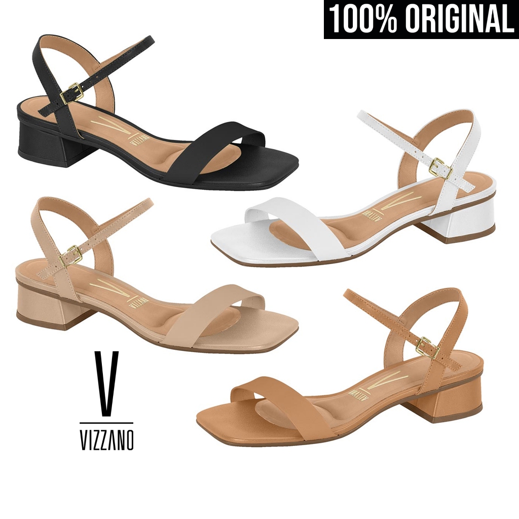 Sandália Feminina Vizzano Salto Baixo Grosso 4cm Preto Bico Quadrado Confortável Casual Or...
