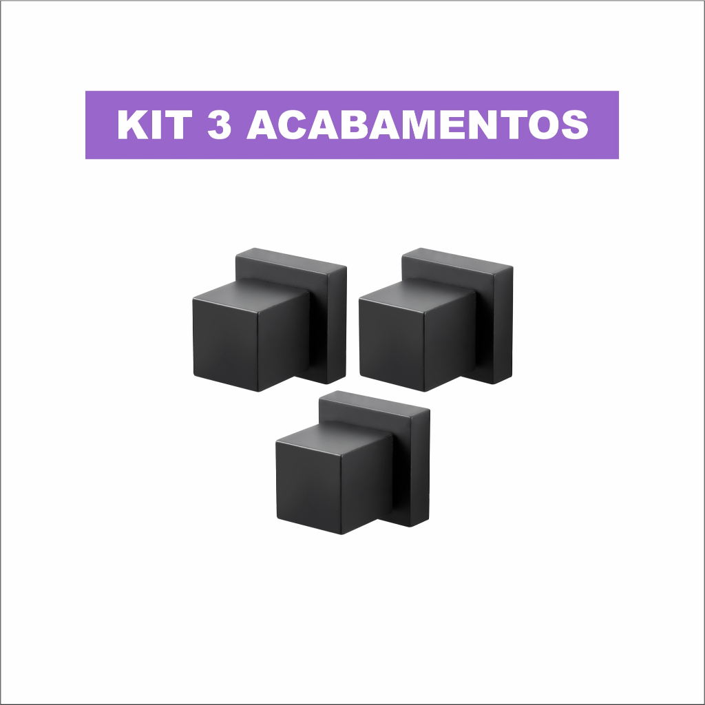 Kit 03 Acabamentos Quadrados Registro Pressão ou Gaveta Padrão Deca Metal Preto