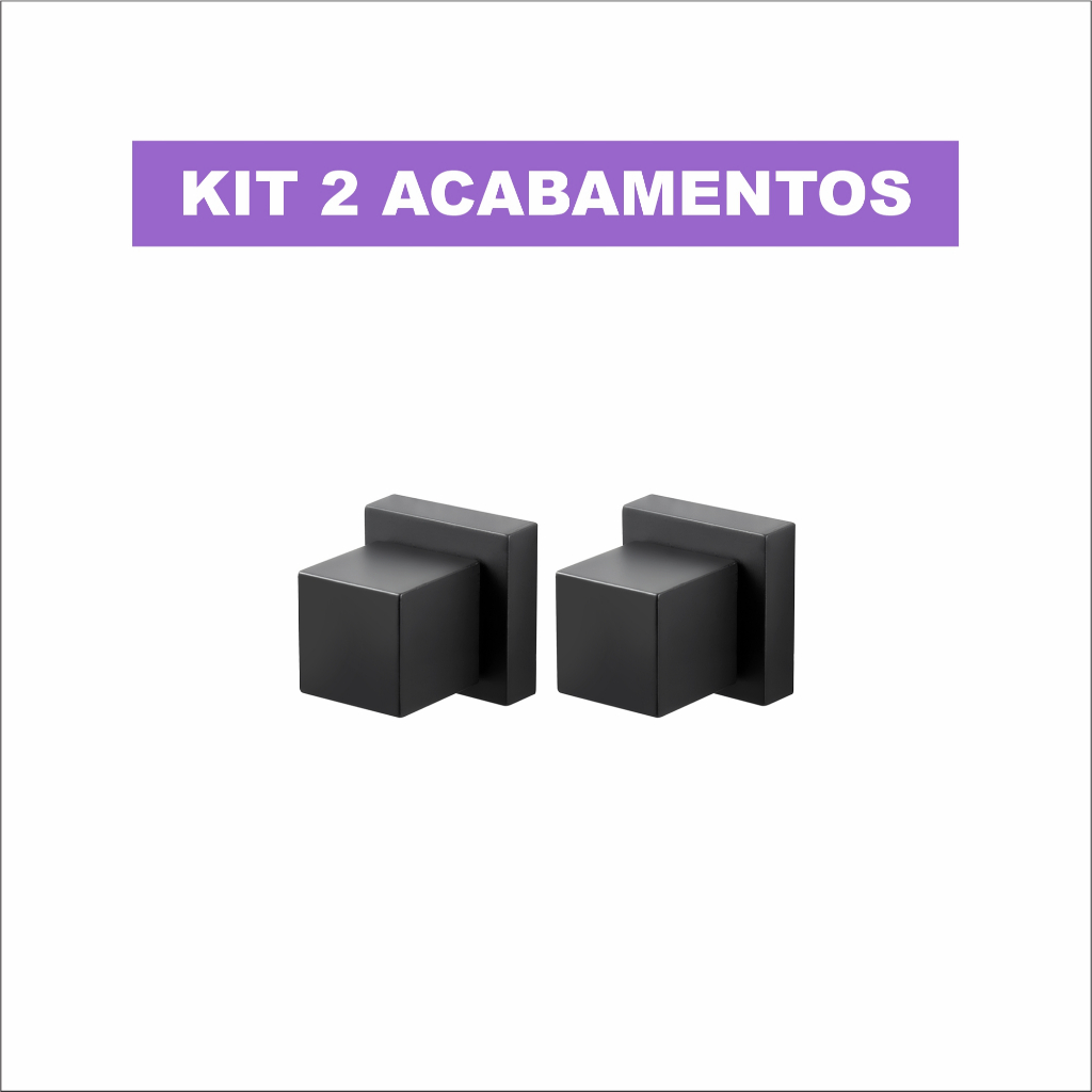 Kit 2 Acabamentos Quadrado Black Matte Metal Luxo para Registro 1/2 x 3/4 Padrão Deca Combo