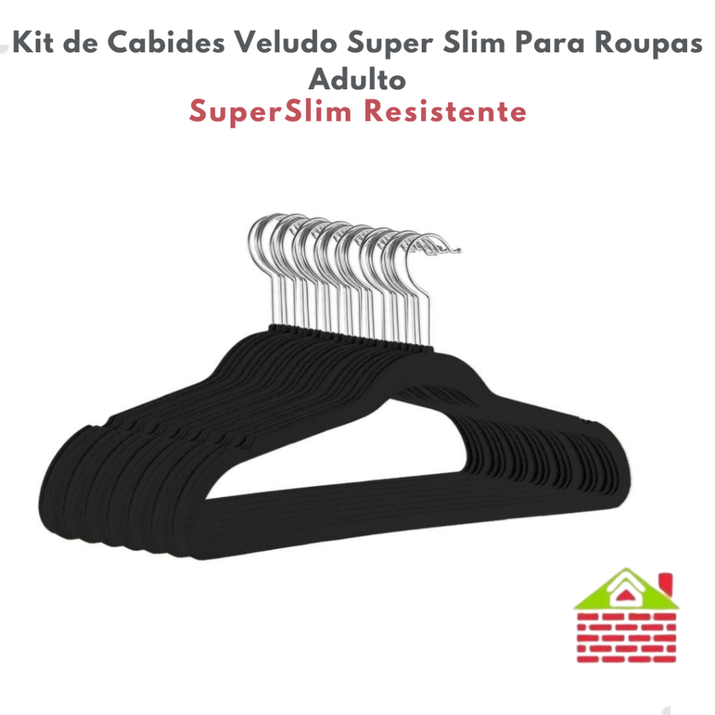 Kit de Cabides Veludo Super Slim Para Roupas Adulto 30 50 100 Unidades Fino Resistente