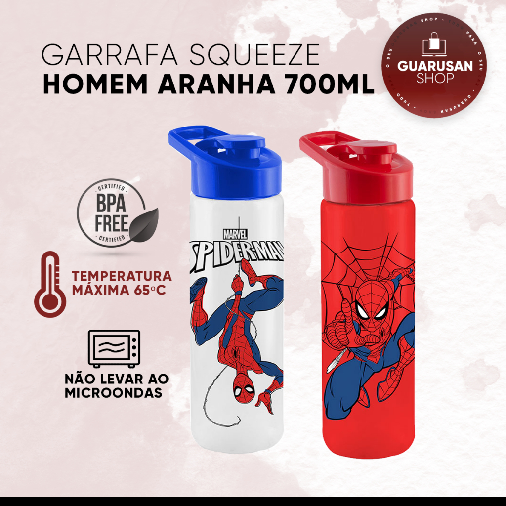 Garrafa Squeeze Cantil Frasco Esportivo para Água Chá Sucos - Homem Aranha Spiderman 700ml (Produto Licenciado)