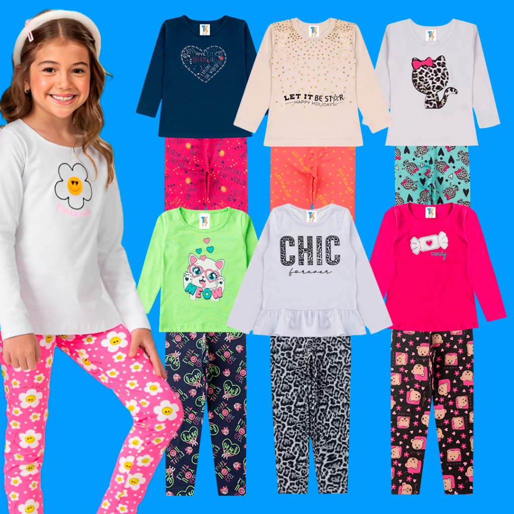 Kit 2 Peças Meia Estação | 1 Blusa + 1 Legging | Menina Conjunto Estampado Infantil Lançamento