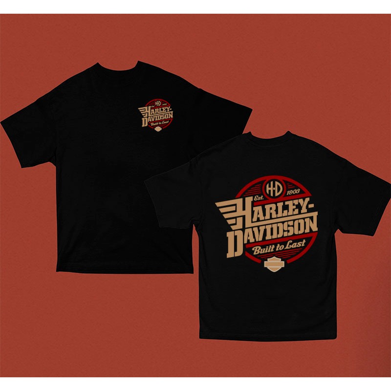 Camiseta Harley  Davidson Built to Last Frente + Costas Algodão Unissex