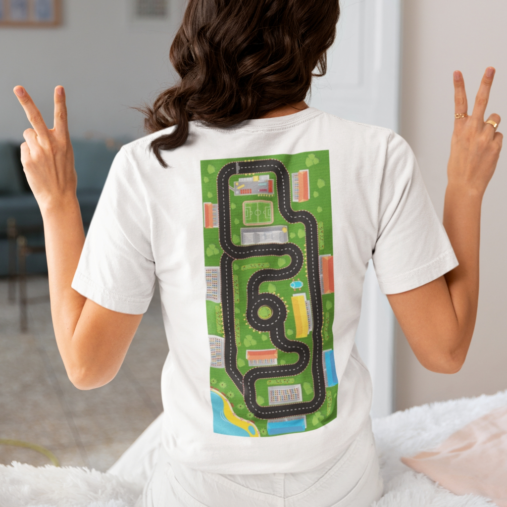 Camiseta Roupa Masculina Feminina Mãe Pai Cansados Pista Carrinho Massagem Nas Costas Filho Criança Divertido Brincar