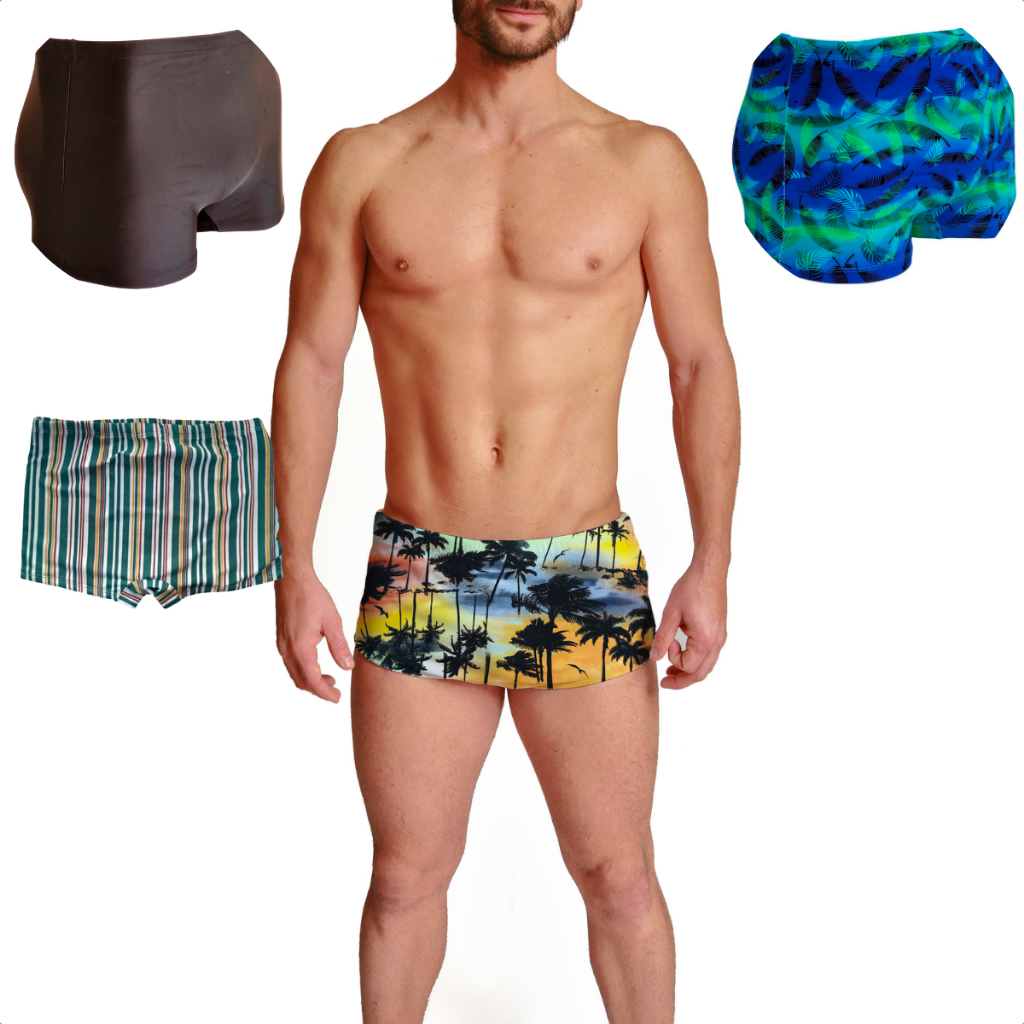 Kit Sungas Tal Pai Filho Boxer Praia Verão Neon Short Juvenil Sunga Box Fps 50 Piscina Farm Shorts