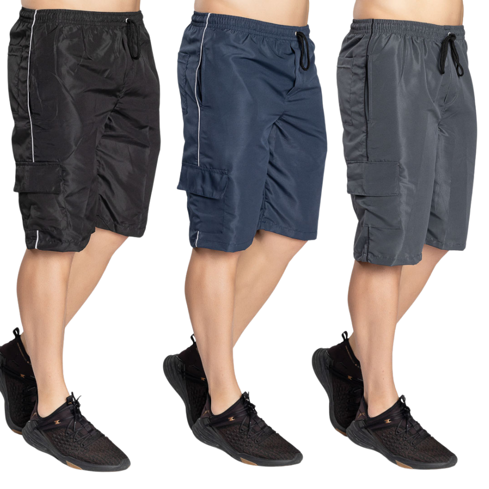 Kit 3 Bermudas tactel cargo esportivo plus size nobre G2 veste até tamanho grande 54 short reforçado academia com bolsos