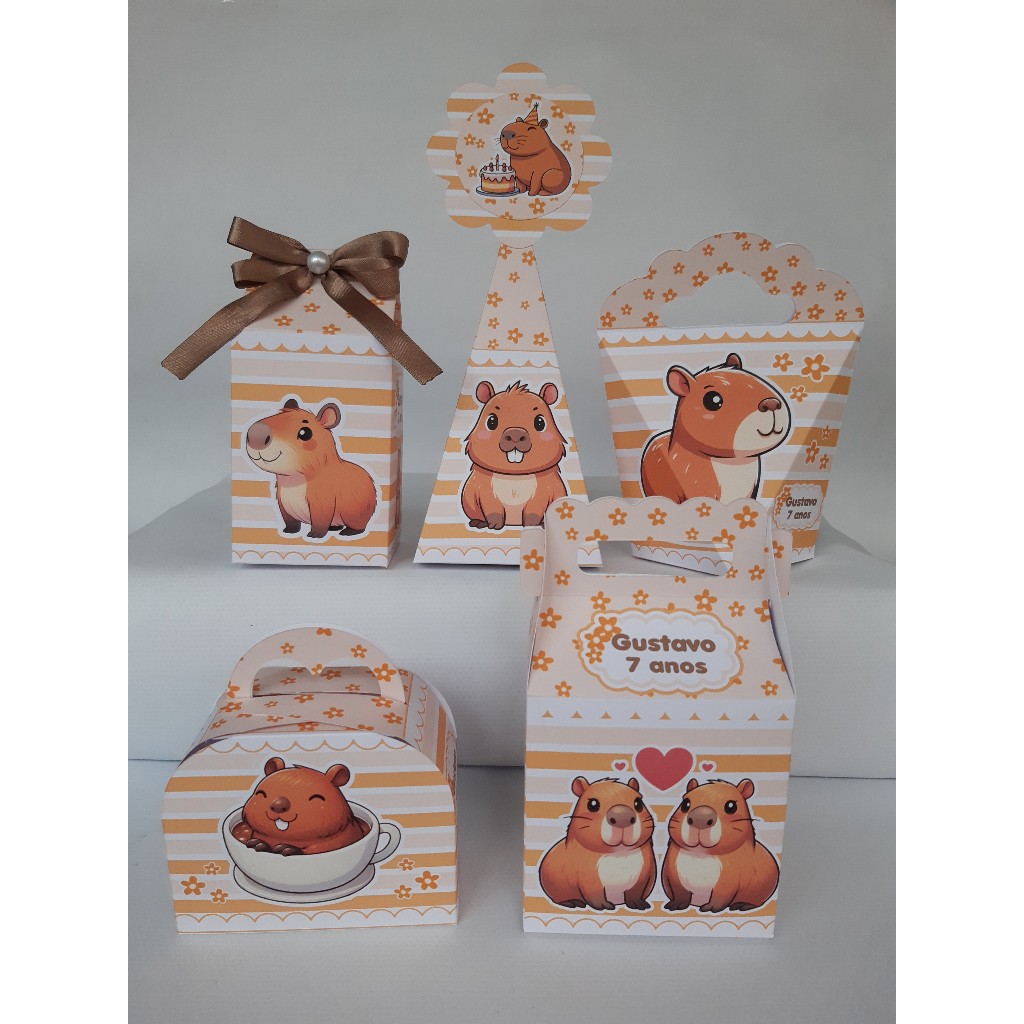 Personalizados Capivaras Charme  (PEGUE E MONTE) caixinhas kit festa lembrancinha aniversário.
