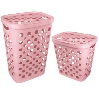 1 CESTO OU KIT C/ 2 CESTOS TELADO COM TAMPA/CESTO DE ROUPA SUJA USUAL PARA LAVANDERIA CASA BANHEIRO em Oferta na Shopee