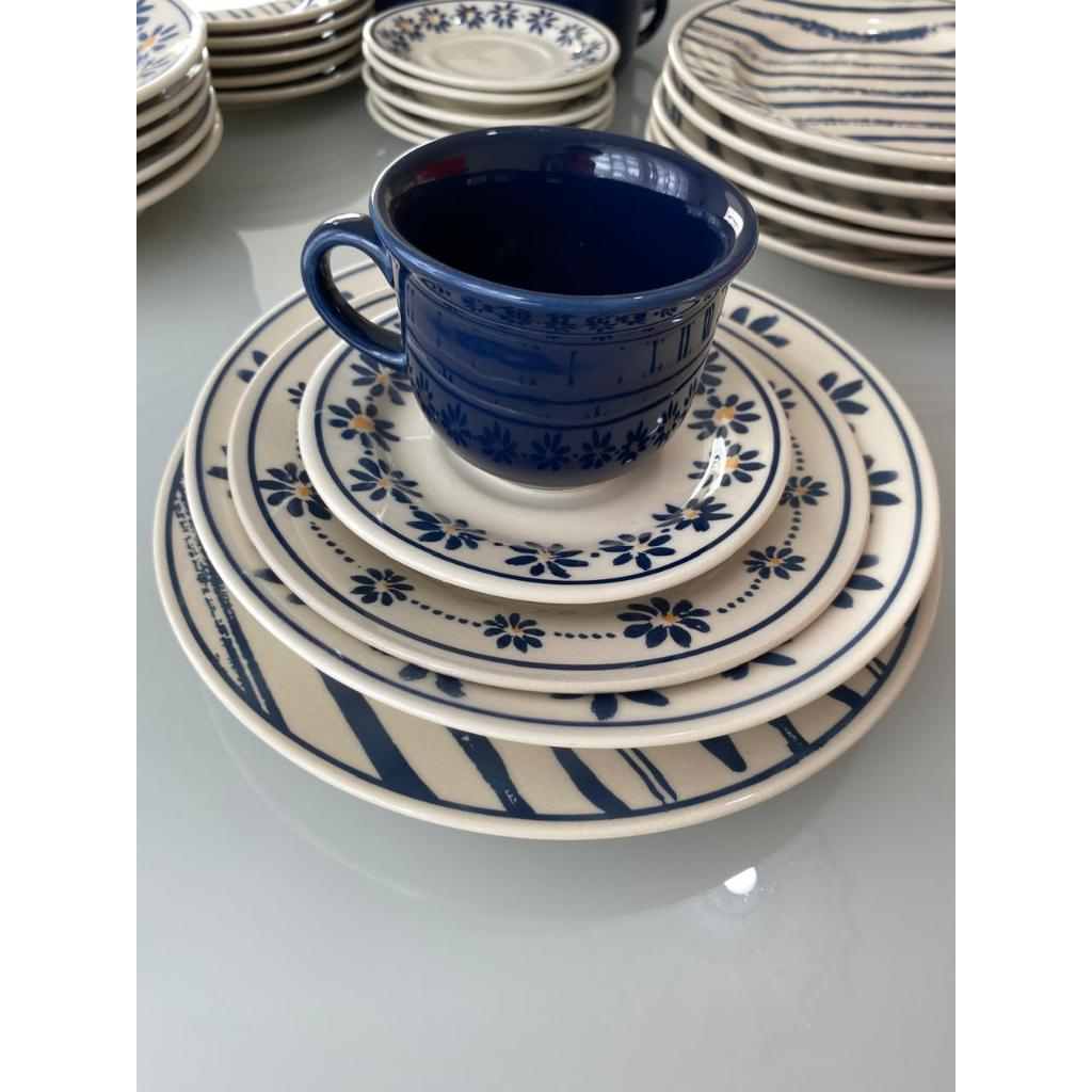 Aparelho de Jantar E Chá Margaridas Azul Biona Cerâmica (20 peças)