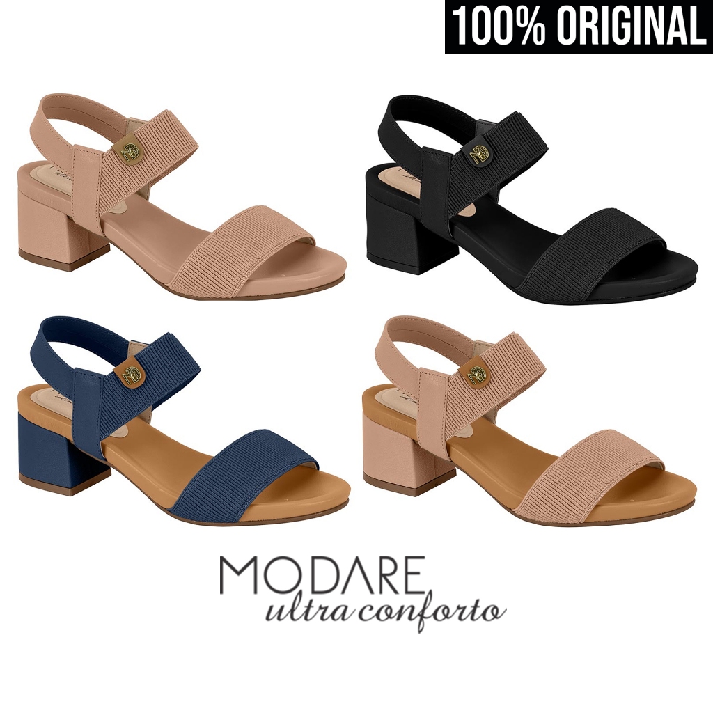 Sandália Feminina Modare Salto Médio Grosso Bloco Macio Tira Elástico Ortopédica UltraConforto