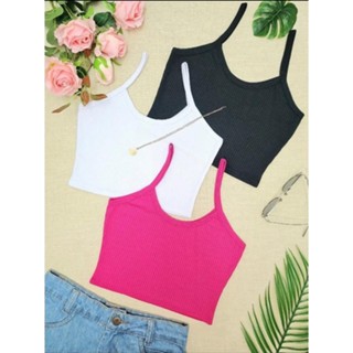 kit 3 Cropped Top feminino de alcinha canelado cores variadas P, M, G e GG em Oferta na Shopee