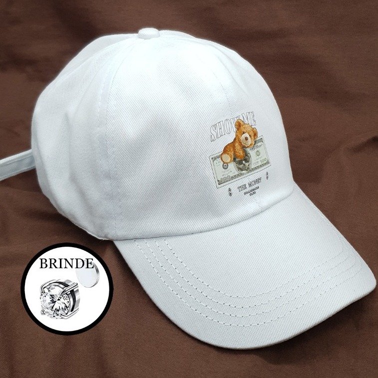 Boné Urso Retro Branco Basebol Ny New York Aba Curva Masculino e Feminino Regulagem Fitão